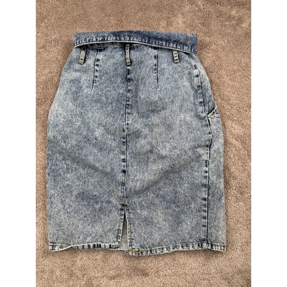 Vtg Acid Wash Denim Skirt Size 4 USA Helium 80s Fold Over Waist Button Knee - Picture 3 of 5